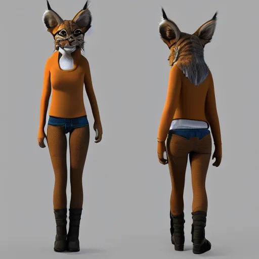 Prompt: 3D model anthro female Lynx Casual