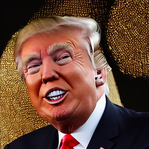 Image similar to donald trump smirking with a golden halo over his head