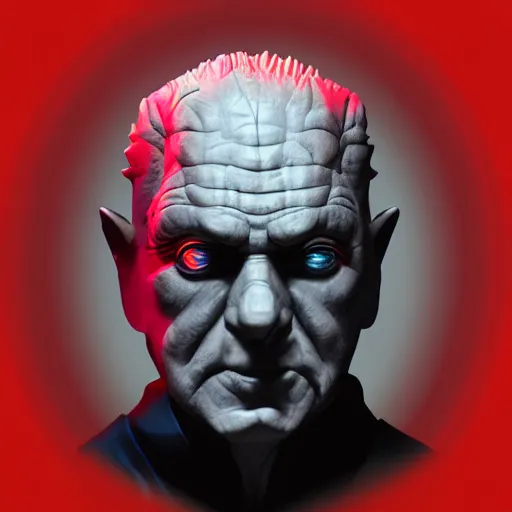 Image similar to sheev palpatine head coming out of a red mist, trending on artstation, profile pic, centered, accurate anatomy, highly detailed, digital art,