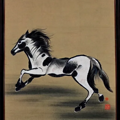 Prompt: a galloping wild horse, traditional chinese painting