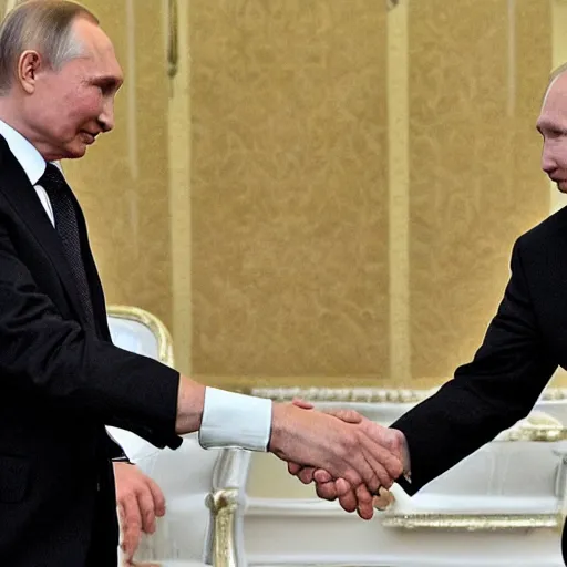 Prompt: Putin shakes hands with Hitler