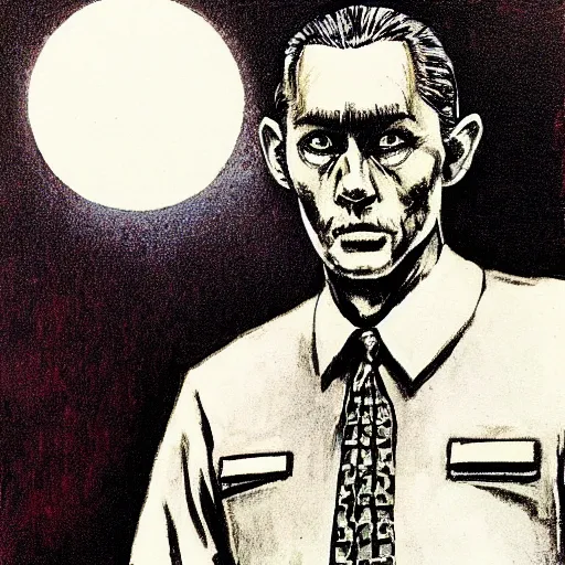 Prompt: illustration of forrest gump by basil gogos. dark, frightening, gloomy