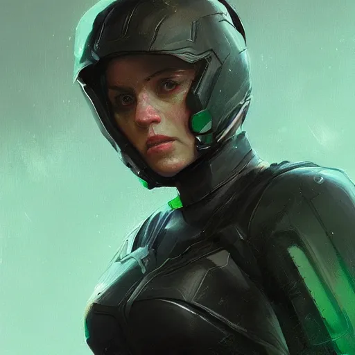 Image similar to portrait of a female superhero by greg rutkowski, she looks like thomasin mackenzie, she is wearing a black and green kevlar gear with a cape, highly detailed portrait, digital painting, artstation, concept art, smooth, sharp foccus ilustration, artstation hq