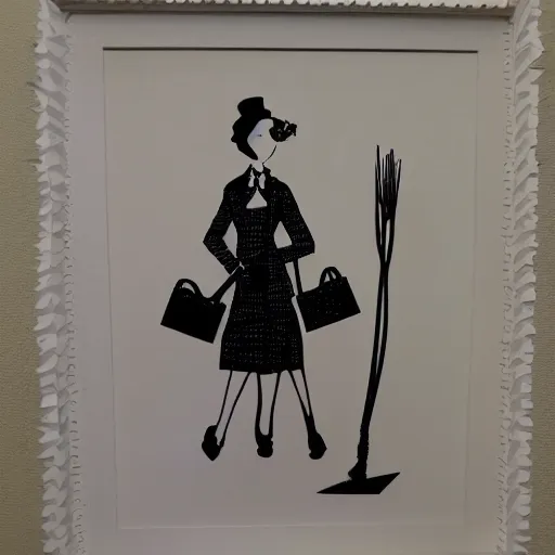 Prompt: cut paper sculpture of mary poppins