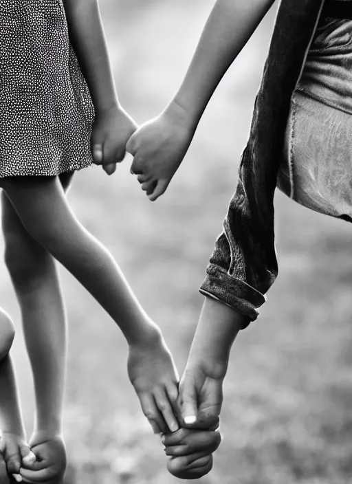 Image similar to a beautiful detailed photo of a teenage girl holding hands with her mother and younger sister, realistic, f 8, 4 k hd wallpaper