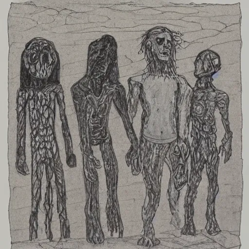 Image similar to by michael heizer, by gwen john coloring - in sheet experimental. the conceptual art features a group of monsters who live in a castle & have to deal with frankenstein's monster.