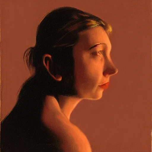 Image similar to depressed girl portrait, chiaroscuro lighting, by David Lynch