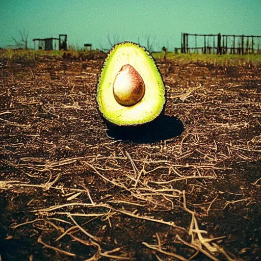 Image similar to “a burning avocado chair in the middle of an empty field at night. 35mm film. Cursed image.”