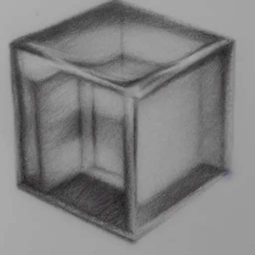 Prompt: a pencil sketch of a transparent cube