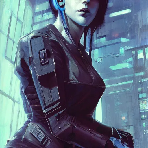 Image similar to female cyberpunk cyber hacker, cybernetic implants, wires, cables, grunge grime, realistic shaded, fine details, realistic shaded lighting painting by greg rutkowski, diego gisbert llorens, magali villeneuve, artgerm, jeremy lipkin, michael garmash, rob rey