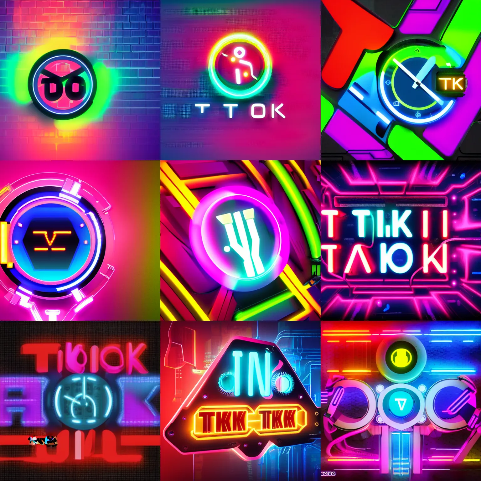 Prompt: Tik-tok logo, colorful, cyberpunk, neon, future, very detailed product render, without text