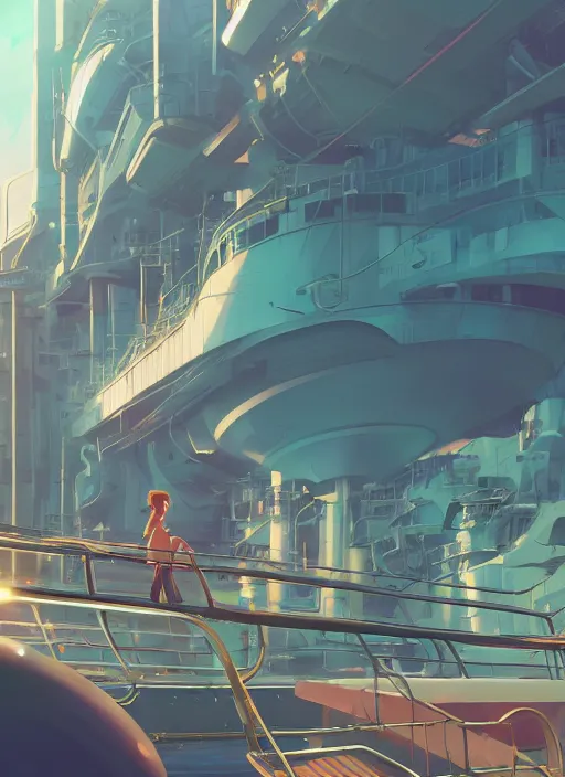 Image similar to cruise ship with vertical farm, nuclear powered, detailed, futuristic, cory loftis, james gilleard, atey ghailan, makoto shinkai, goro fujita, studio ghibli, rim light, exquisite lighting, clear focus, very coherent, plain background