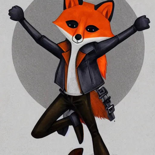 Prompt: A fox with a small head wearing a leather jacket and leather jeans and leather gloves, trending on FurAffinity, energetic, dynamic, digital art, highly detailed, FurAffinity, digital fantasy art, FurAffinity, favorite, character art