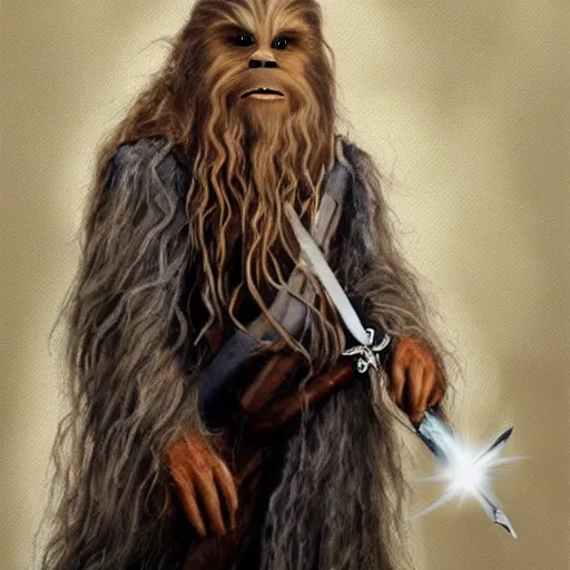 Prompt: gandalf as chewbacca, painting