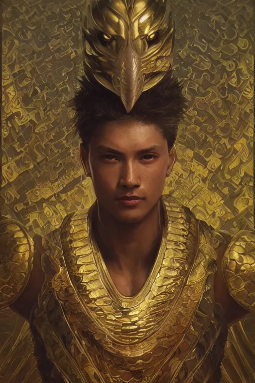 Image similar to male snake king warrior, treasure room, highly detailed, digital painting, artstation, concept art, smooth, sharp focus, illustration, art by artgerm and greg rutkowski and alphonse mucha and andrei riabovitchev