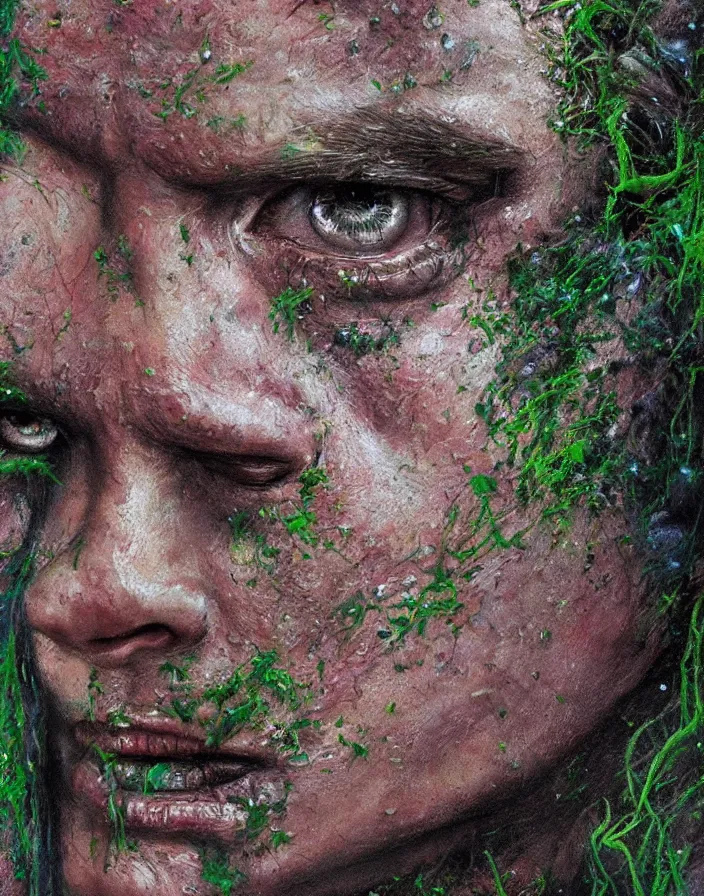 Prompt: Terminator covered in moss, photorealistic, masterpiece, perfect composition, hyperrealistic beautiful face, spectacular quality, intricate oil pastel glow, dynamic lighting, photorealistic, fantasy concept art, ambient lighting, atmospheric, stunning visuals, creative, cinematic, ultra detailed, trending on art station