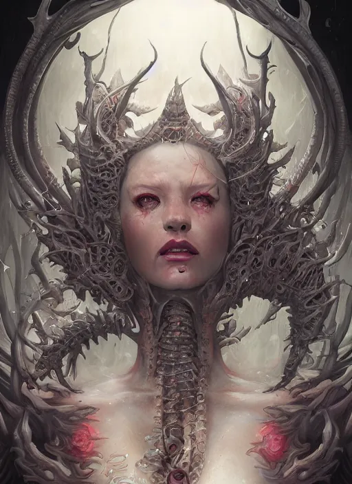 Image similar to a hyper detailed full body portrait of the queen of blades, by tom bagshaw, diablo 4 lilith, by yusuke murata, by hiroya oku, trending on artstation