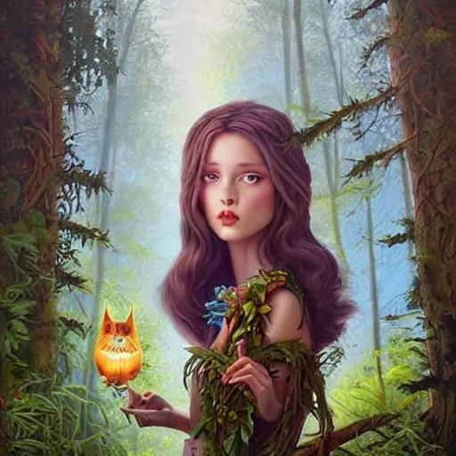 Image similar to lofi druid portrait in a forest surrounded by animals, Pixar style, by Tristan Eaton Stanley Artgerm and Tom Bagshaw.