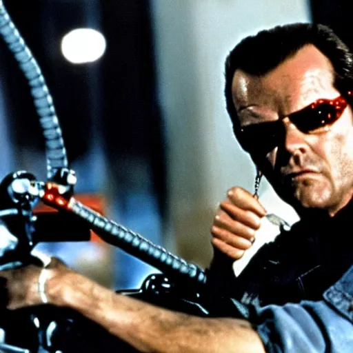 Prompt: Jack Nicholson plays Terminator 2, scene from the film