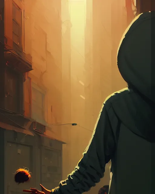 Image similar to music festival, hyper - realistic portrait of a man in a hoodie with detailed background, intricate, 4 k, by atey ghailan, by greg rutkowski, by greg tocchini, by james gilleard, by joe fenton, by kaethe butcher, dynamic lighting, lighting color scheme, sharp focus, grunge aesthetic