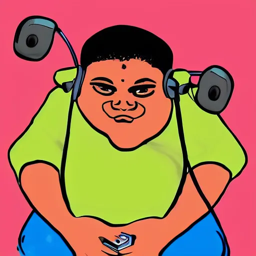 Image similar to sri lankan fat man with headphones playing games, digital art