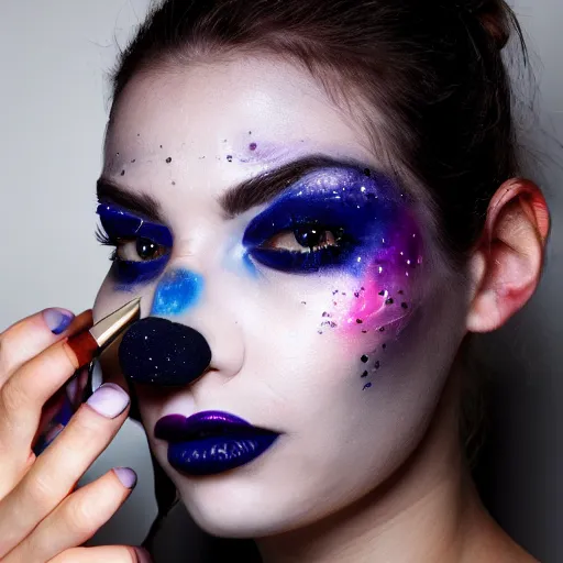 Prompt: Liminal space in outer space full face artistic make up