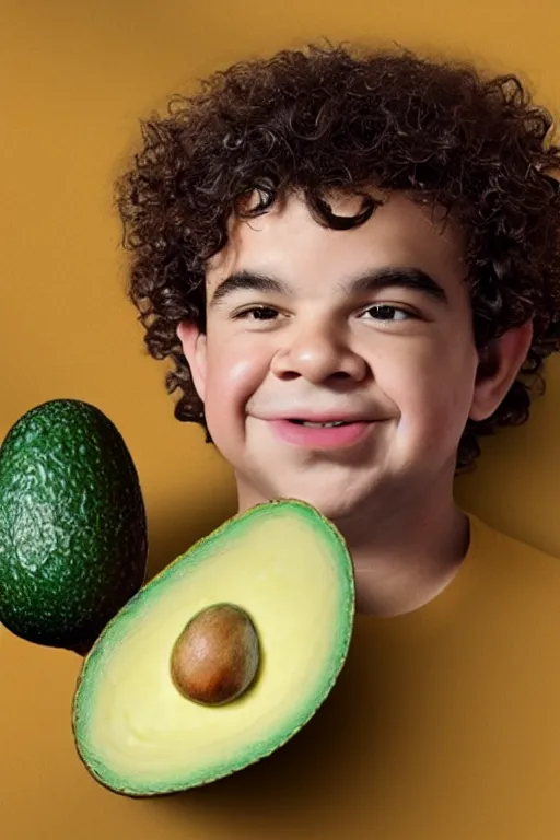 Image similar to 📷 gaten matarazzo the avocado head 🥑, made of food, head portrait, dynamic lighting, 4 k