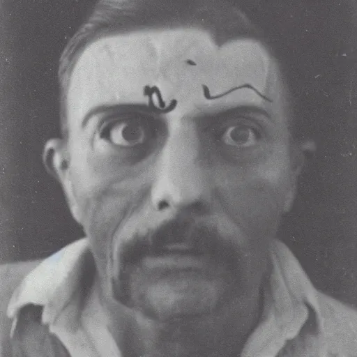 Image similar to photo of a man with three eyes with a third eyeball on forehead