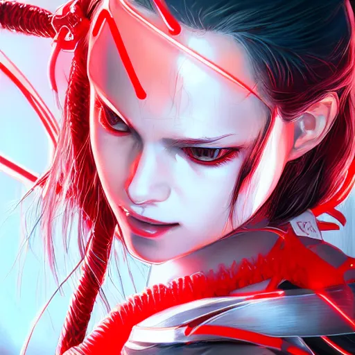 Image similar to rey ayanami, red and white neon, concept art, intricate details, highly professionally detailed, cgsociety, highly detailed -