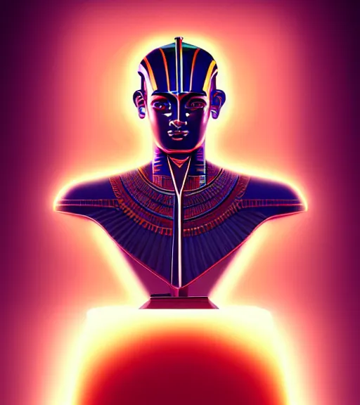 Image similar to symmetry!! egyptian god of technology, solid cube of light, hard edges, product render retro - futuristic poster scifi, lasers and neon circuits, brown skin handsome egyptian god, intricate, elegant, highly detailed, digital painting, artstation, concept art, smooth, sharp focus, illustration, dreamlike, art by artgerm