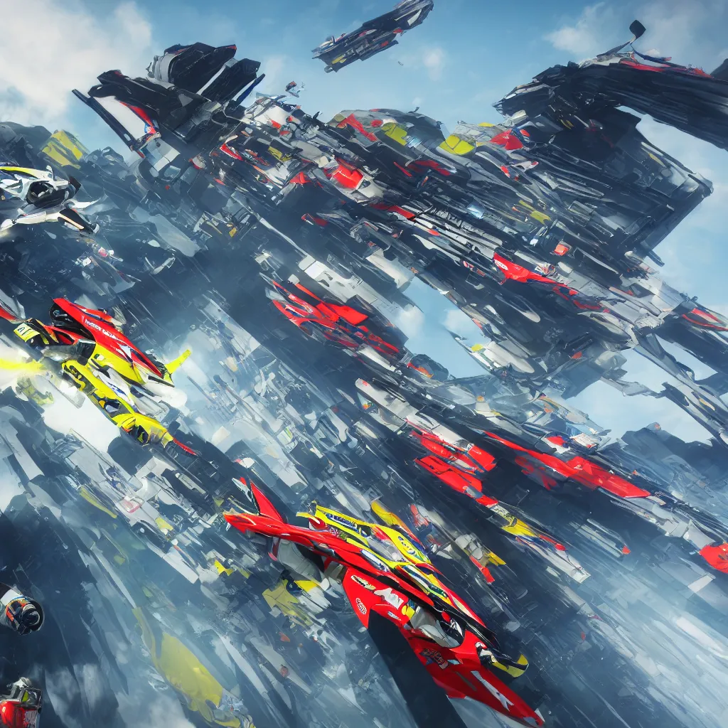 Image similar to detailed render, wipeout ag racing, the designer's republic, cinematic shot, 4 k render, concept art