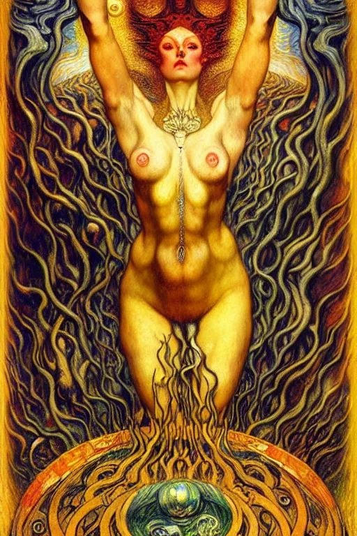 Image similar to Divine Chaos Engine by Karol Bak, Jean Delville, William Blake, Gustav Klimt, and Vincent Van Gogh, symbolist, visionary