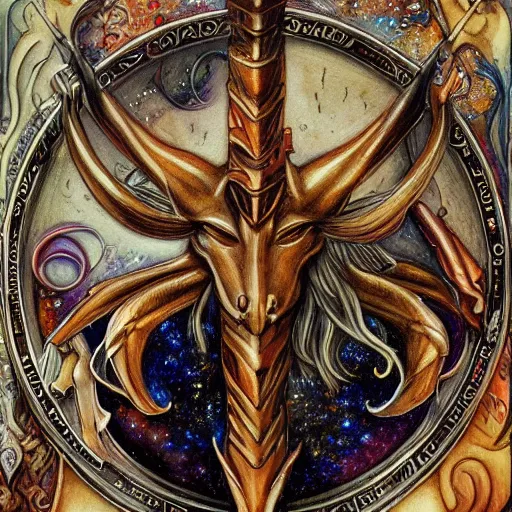 Image similar to detailed and sharp sagittarius artistic zodiac artwork, mystic style, detailed, 8 k, detailed, symmetrical, by brian froud