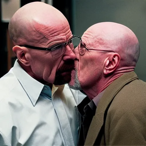 Image similar to Walter White and Mike Ehrmantraut kissing