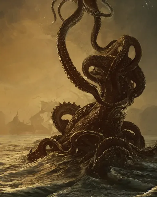 Image similar to An invisible Kraken in the middle of the sea on a chair, fantasy art, in the style of greg rutkowski, illustration, epic, fantasy, intricate, hyper detailed, artstation, concept art, smooth, sharp focus, ray tracing