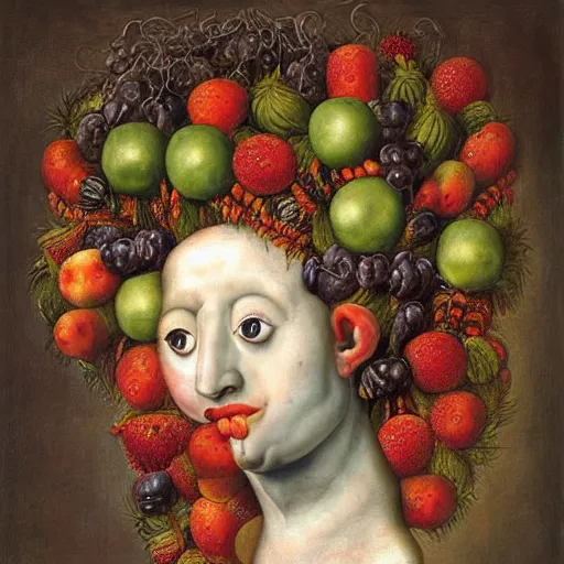 Prompt: Medusa as a fruit painting, by Giuseppe Arcimboldo