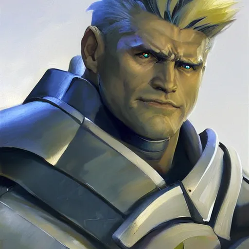 Image similar to greg manchess portrait painting of partially armored guile from street fighter as overwatch character, medium shot, asymmetrical, profile picture, organic painting, sunny day, matte painting, bold shapes, hard edges, street art, trending on artstation, by huang guangjian and gil elvgren and gerald brom