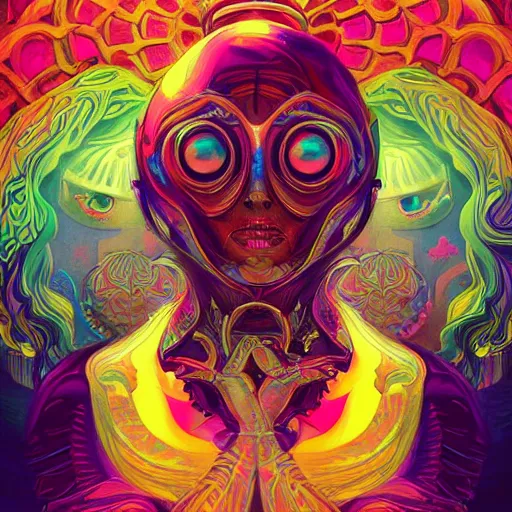 Image similar to An extremely psychedelic experience, colorful, surreal, dramatic lighting, cosmonaut, LSD, face, detailed, intricate, elegant, highly detailed, digital painting, artstation, concept art, smooth, sharp focus, illustration, art by Sam Spratt, Dan Mumford, Artem Demura and Alphonse Mucha