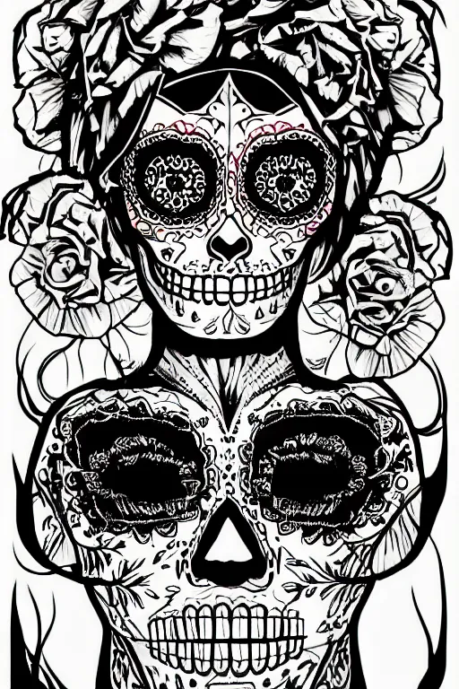 Prompt: illustration of a sugar skull day of the dead girl, art by tom richmond