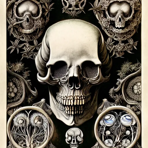 Image similar to art forms of nature by ernst haeckel, memento mori by arthur rackham, ornate antique porcelain beautiful skull mask, ultrasharp, photorealistic, hyperdetailed, octane render, polished, art nouveau, neo - gothic, gothic, intricate ornamental organic filigree, art nouveau botanicals, art forms of nature by ernst haeckel, horizontal symmetry, symbolist, visionary