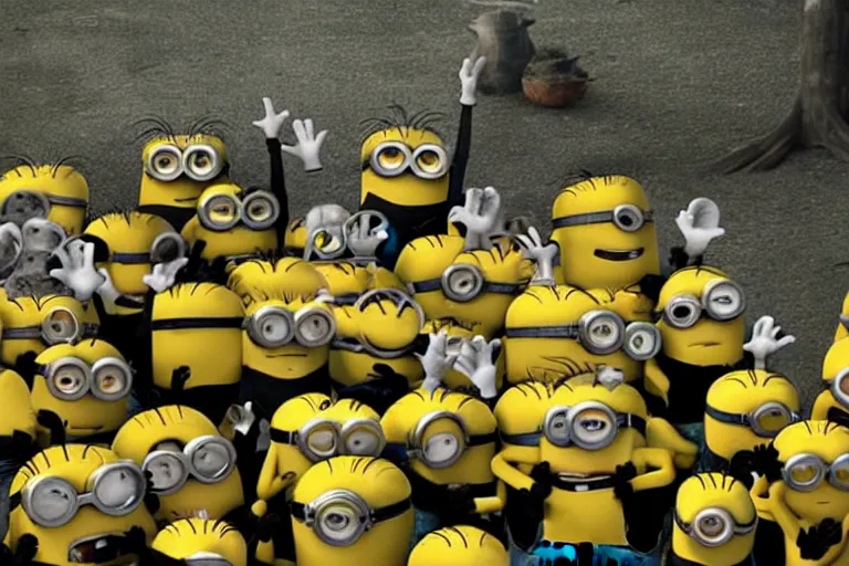 Prompt: minions making a sacrifice ritual on a dead body