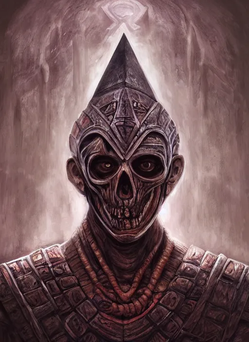 Prompt: digital _ painting _ of _ pyramid head mayan god of death _ by _ filipe _ pagliuso _ and _ justin _ gerard _ symmetric _ fantasy _ highly _ detailed _ realistic _ intricate _ port