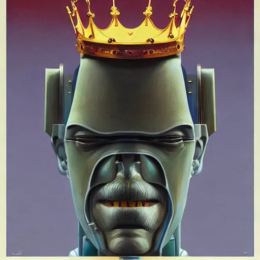 Image similar to Portrait of a King robot with digital crown, very coherent, painted by Edward Hopper, Wayne Barlowe, painted by James Gilleard, airbrush, art by JamesJean