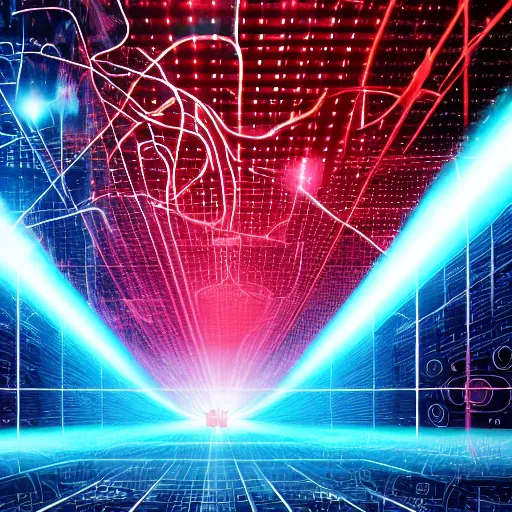 Image similar to A red laser beam in cyberspace, dreamlike digital illustration, Android Netrunner, intricate blue background