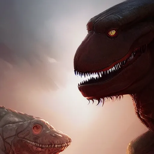 Image similar to a portrait of a trex, dramatic lighting, cinematic, establishing shot, extremly high detail, photorealistic, cinematic lighting, artstation, style by greg rutkowski
