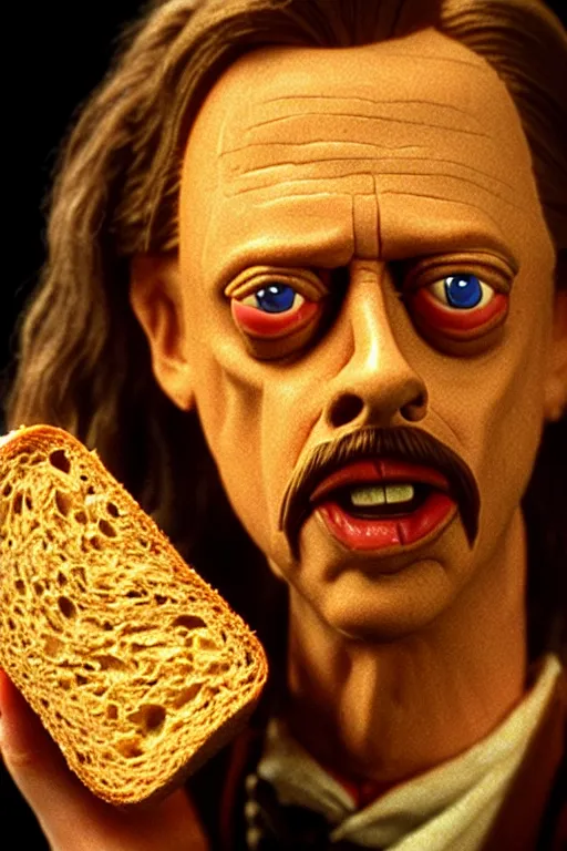 Image similar to film still of steve buscemi made out of bread in lord of the rings, 4 k