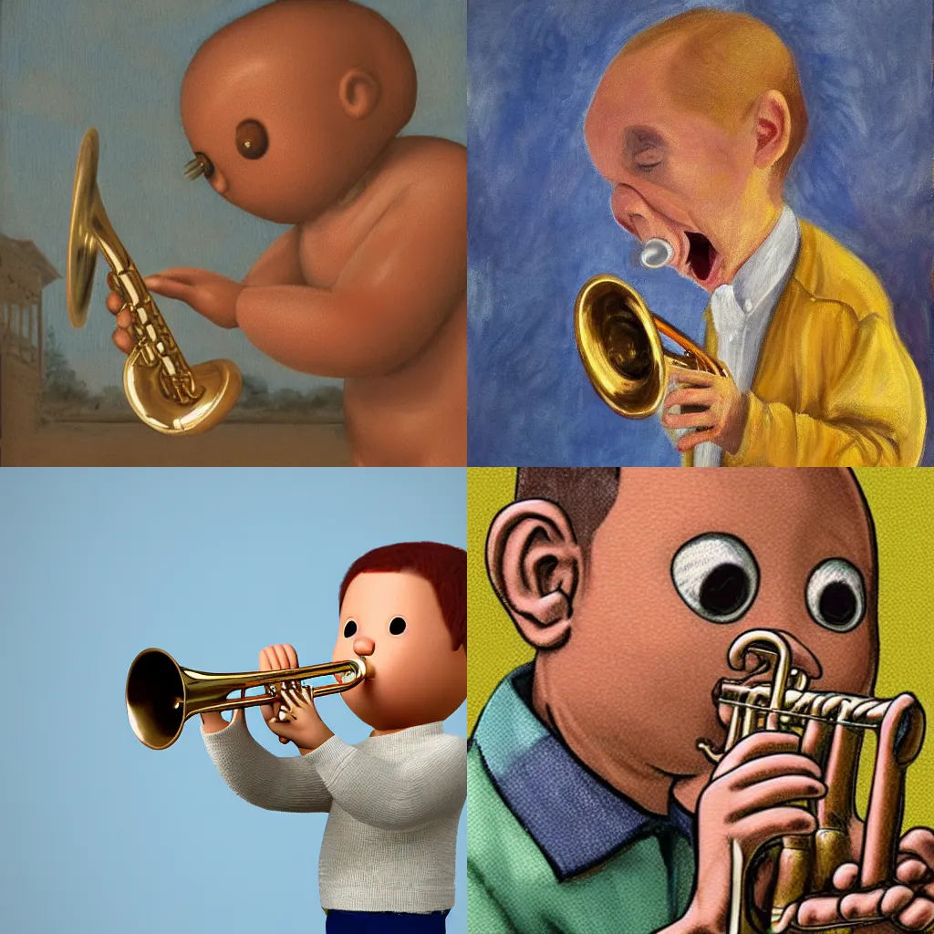 Prompt: a realistic peanut playing trumpet