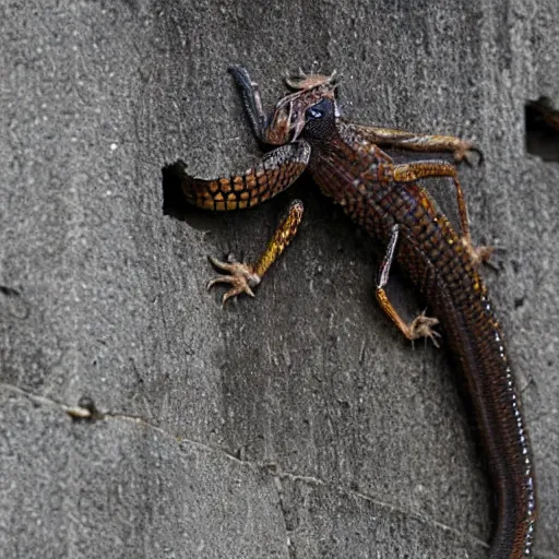 Image similar to “a multiheaded snake insect chimera destroying buildings”