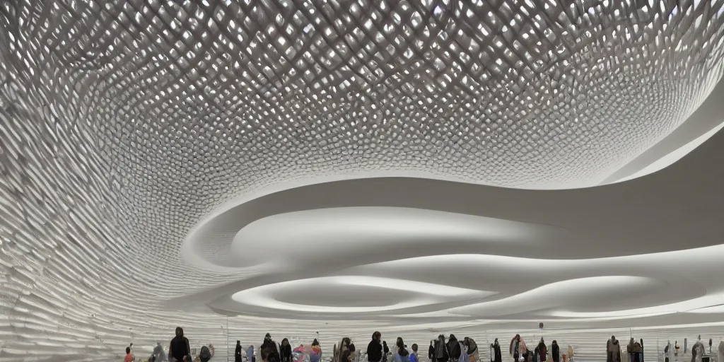 Prompt: extremely detailed awe ornate stunning beautiful futuristic smooth curvilinear elegant retail apple store interior by zaha hadid, translucent gills, stunning volumetric light, stainless steel, concrete, translucent material, beautiful sunset, hyper real, 8 k, colorful, 3 d cinematic volumetric light, atmospheric light