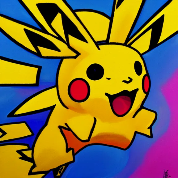 Image similar to pikachu on acid, oil on canvas, painting, 4k